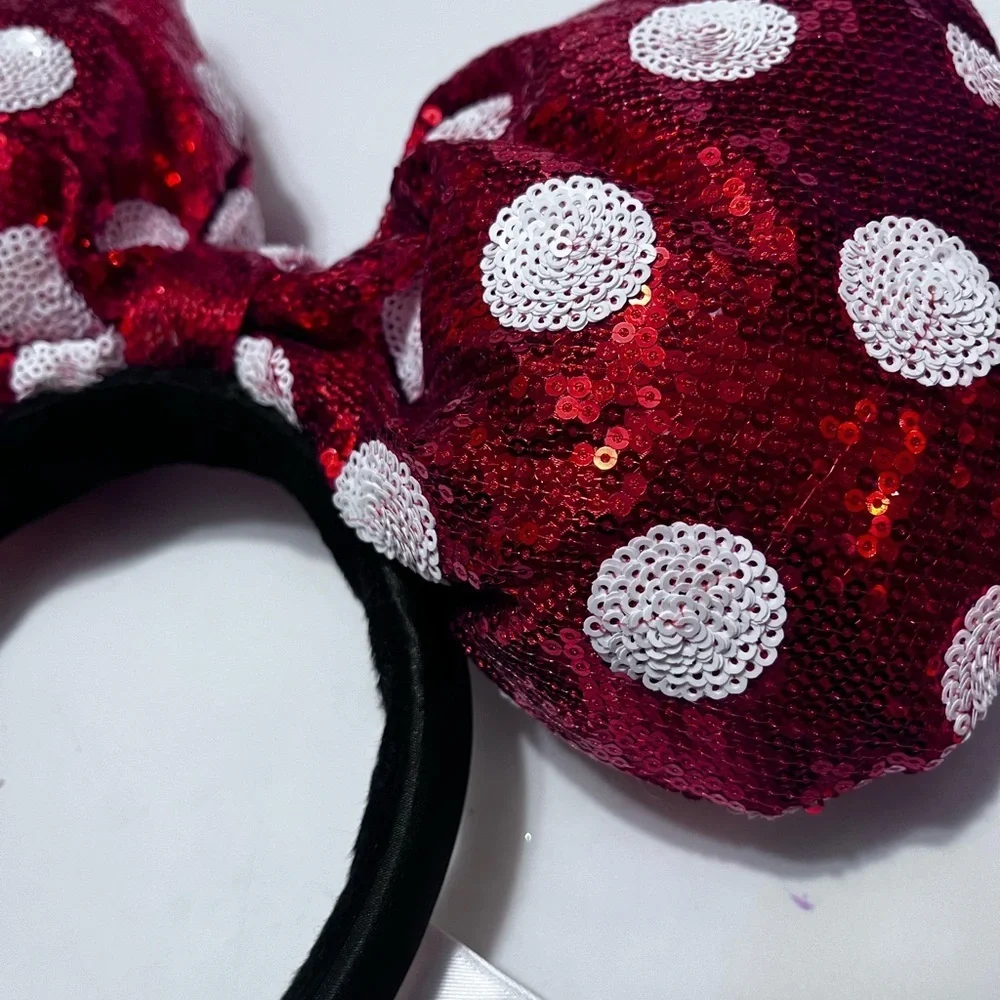 DISNEY PARKS MINNIE MOUSE HEADBAND DISNEY RED POLKA DOT SEQUINS BOW USA